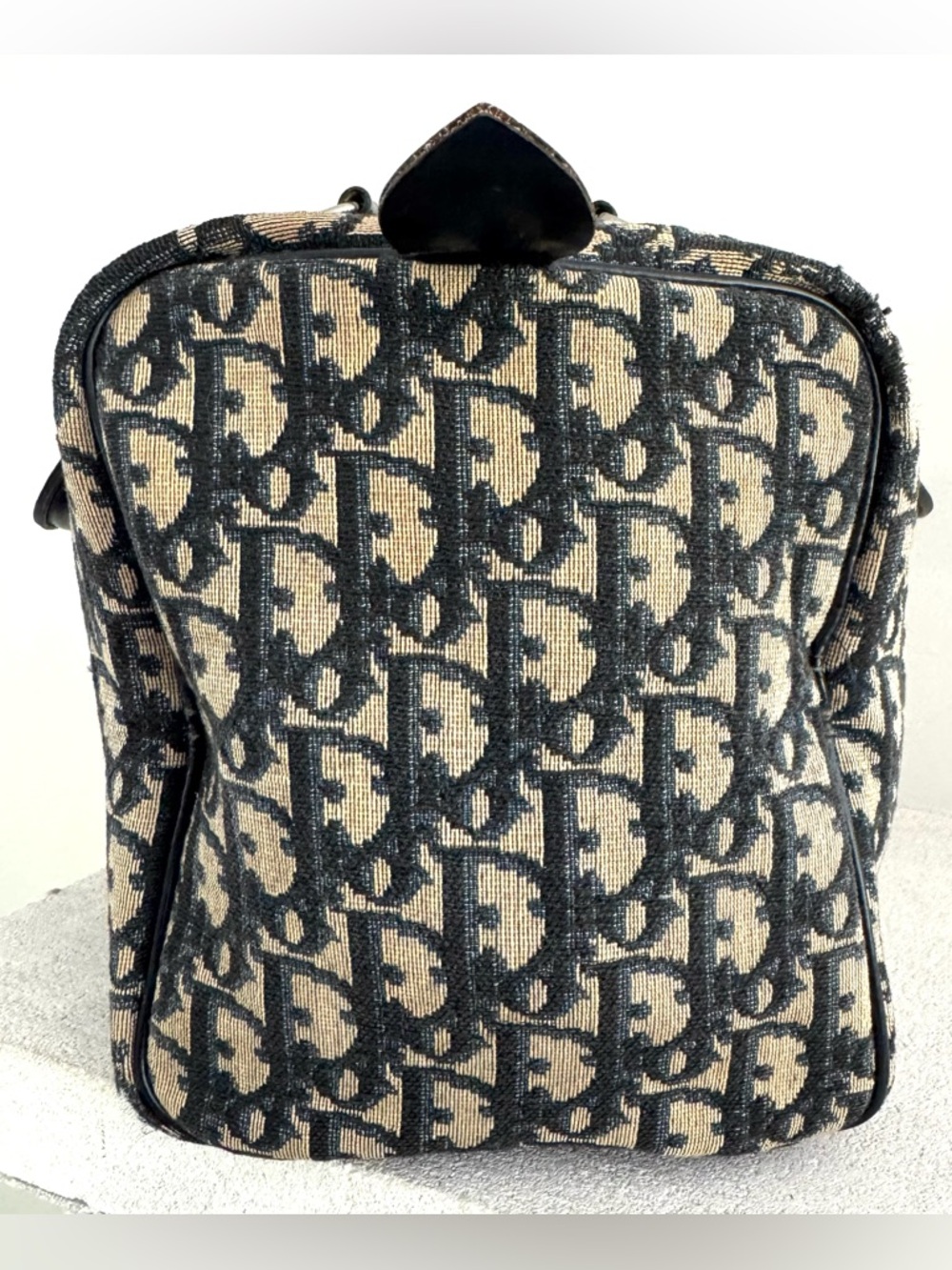 DIOR Vintage Trotter Boston Bag 30cm Navy Jacquard Canvas Navy Leather - Picture 5 of 12